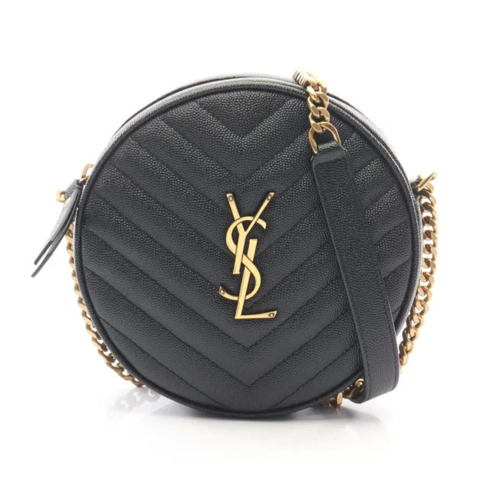 Saint Laurent Yves Vinyl Monogram Shoulder Bag Leather Black